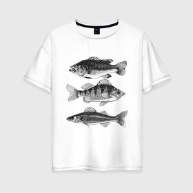 Женская футболка хлопок Oversize с принтом караси в Тюмени, 100% хлопок | свободный крой, круглый ворот, спущенный рукав, длина до линии бедер
 | ocean | sea | sea animal | графика | карась | море | океан | река | рисунок рыбы | рыба | рыбалка