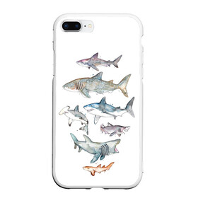 Чехол для iPhone 7Plus/8 Plus матовый с принтом акулы в Тюмени, Силикон | Область печати: задняя сторона чехла, без боковых панелей | Тематика изображения на принте: ocean | sea | sea animal | акварель | акула | море | океан | рисунок