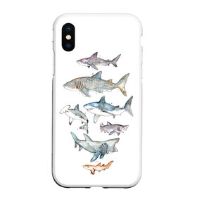 Чехол для iPhone XS Max матовый с принтом акулы в Тюмени, Силикон | Область печати: задняя сторона чехла, без боковых панелей | Тематика изображения на принте: ocean | sea | sea animal | акварель | акула | море | океан | рисунок