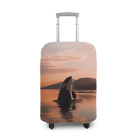 Чехол для чемодана 3D с принтом касатки на закате в Тюмени, 86% полиэфир, 14% спандекс | двустороннее нанесение принта, прорези для ручек и колес | ocean | orca | sea | sea animal | дельфин | закат | касатка | кит | море | океан | рисунок кита