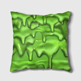 Подушка 3D с принтом Green Slime в Тюмени, наволочка – 100% полиэстер, наполнитель – холлофайбер (легкий наполнитель, не вызывает аллергию). | состоит из подушки и наволочки. Наволочка на молнии, легко снимается для стирки | drips | green | slime | желе | зелёный | слайм