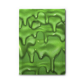 Обложка для автодокументов с принтом Green Slime в Тюмени, натуральная кожа |  размер 19,9*13 см; внутри 4 больших “конверта” для документов и один маленький отдел — туда идеально встанут права | drips | green | slime | желе | зелёный | слайм