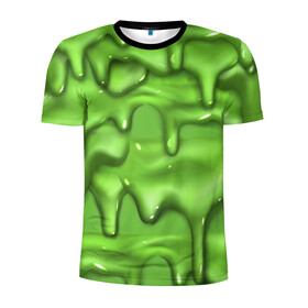 Мужская футболка 3D спортивная с принтом Green Slime в Тюмени, 100% полиэстер с улучшенными характеристиками | приталенный силуэт, круглая горловина, широкие плечи, сужается к линии бедра | drips | green | slime | желе | зелёный | слайм