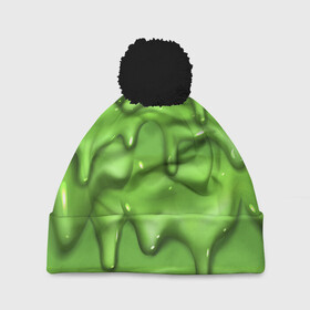 Шапка 3D c помпоном с принтом Green Slime в Тюмени, 100% полиэстер | универсальный размер, печать по всей поверхности изделия | drips | green | slime | желе | зелёный | слайм