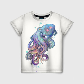 Детская футболка 3D с принтом Осьминог яркий в Тюмени, 100% гипоаллергенный полиэфир | прямой крой, круглый вырез горловины, длина до линии бедер, чуть спущенное плечо, ткань немного тянется | морские животные | морские обитатели | осьминог | осьминог яркий