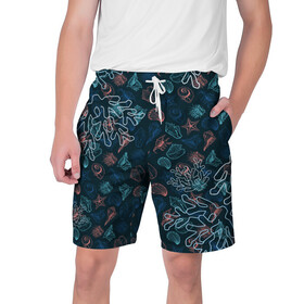 Мужские шорты 3D с принтом Ракушки в Тюмени,  полиэстер 100% | прямой крой, два кармана без застежек по бокам. Мягкая трикотажная резинка на поясе, внутри которой широкие завязки. Длина чуть выше колен | Тематика изображения на принте: кораллы | море | морская тема | морские раковины | морские символы | ракушка