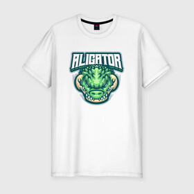 Мужская футболка хлопок Slim с принтом Aligator в Тюмени, 92% хлопок, 8% лайкра | приталенный силуэт, круглый вырез ворота, длина до линии бедра, короткий рукав | alligator | crocodile | reptile | аллигатор | крокодил