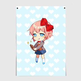 Постер с принтом Chibi Sayori в Тюмени, 100% бумага
 | бумага, плотность 150 мг. Матовая, но за счет высокого коэффициента гладкости имеет небольшой блеск и дает на свету блики, но в отличии от глянцевой бумаги не покрыта лаком | Тематика изображения на принте: ddlc | doki doki literature club | sayori | саёри | сайори