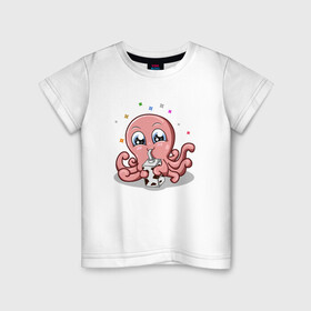 Детская футболка хлопок с принтом Милый Осьминог в Тюмени, 100% хлопок | круглый вырез горловины, полуприлегающий силуэт, длина до линии бедер | cute | octopus | милый | осьминог | осьминожка | тентакли