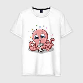 Мужская футболка хлопок с принтом Милый Осьминог в Тюмени, 100% хлопок | прямой крой, круглый вырез горловины, длина до линии бедер, слегка спущенное плечо. | cute | octopus | милый | осьминог | осьминожка | тентакли