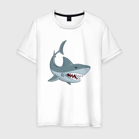 Мужская футболка хлопок с принтом Агрессивная акула в Тюмени, 100% хлопок | прямой крой, круглый вырез горловины, длина до линии бедер, слегка спущенное плечо. | shark | агрессивная | акула | акулы | клыки | море | океан | рыба