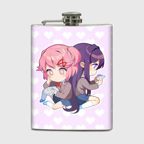 Фляга с принтом Chibi Natsuki and Yuri в Тюмени, металлический корпус | емкость 0,22 л, размер 125 х 94 мм. Виниловая наклейка запечатывается полностью | Тематика изображения на принте: ddlc | doki doki literature club | natsuki | yuri | натсуки | нацуки | юри