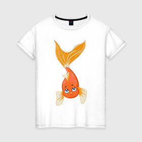 Женская футболка хлопок с принтом Золотая рыбка в Тюмени, 100% хлопок | прямой крой, круглый вырез горловины, длина до линии бедер, слегка спущенное плечо | fish | желание | золотая | золотая рыбка | море | океан | рыба | рыбка