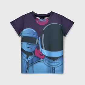 Детская футболка 3D с принтом Daft Punk в Тюмени, 100% гипоаллергенный полиэфир | прямой крой, круглый вырез горловины, длина до линии бедер, чуть спущенное плечо, ткань немного тянется | daft punk | electronic music | music | дафт панк | музыка