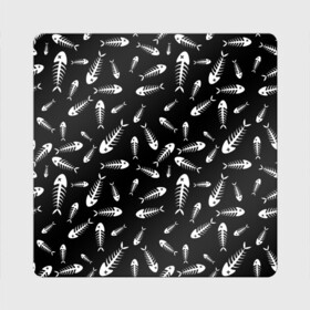 Магнит виниловый Квадрат с принтом Скелеты рыб в Тюмени, полимерный материал с магнитным слоем | размер 9*9 см, закругленные углы | fish | кости | паттерн | рыба | рыбы | с скелетом рыбы | скелет