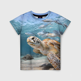 Детская футболка 3D с принтом Морская черепаха в Тюмени, 100% гипоаллергенный полиэфир | прямой крой, круглый вырез горловины, длина до линии бедер, чуть спущенное плечо, ткань немного тянется | море | морская | океан | подводный мир | рыбы | черепаха