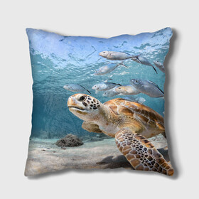 Подушка 3D с принтом Морская черепаха в Тюмени, наволочка – 100% полиэстер, наполнитель – холлофайбер (легкий наполнитель, не вызывает аллергию). | состоит из подушки и наволочки. Наволочка на молнии, легко снимается для стирки | Тематика изображения на принте: море | морская | океан | подводный мир | рыбы | черепаха