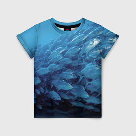 Детская футболка 3D с принтом Морские рыбы в Тюмени, 100% гипоаллергенный полиэфир | прямой крой, круглый вырез горловины, длина до линии бедер, чуть спущенное плечо, ткань немного тянется | косяк | море | океан | подводный мир | рыбки | рыбы