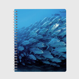 Тетрадь с принтом Морские рыбы в Тюмени, 100% бумага | 48 листов, плотность листов — 60 г/м2, плотность картонной обложки — 250 г/м2. Листы скреплены сбоку удобной пружинной спиралью. Уголки страниц и обложки скругленные. Цвет линий — светло-серый
 | косяк | море | океан | подводный мир | рыбки | рыбы
