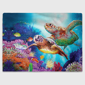 Плед 3D с принтом Морские черепахи в Тюмени, 100% полиэстер | закругленные углы, все края обработаны. Ткань не мнется и не растягивается | Тематика изображения на принте: коралловые | море | морские | океан | подводный мир | рифы | рыбки | рыбы | черепахи
