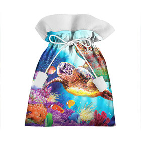 Подарочный 3D мешок с принтом Морские черепахи в Тюмени, 100% полиэстер | Размер: 29*39 см | Тематика изображения на принте: коралловые | море | морские | океан | подводный мир | рифы | рыбки | рыбы | черепахи