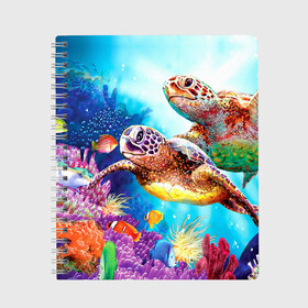 Тетрадь с принтом Морские черепахи в Тюмени, 100% бумага | 48 листов, плотность листов — 60 г/м2, плотность картонной обложки — 250 г/м2. Листы скреплены сбоку удобной пружинной спиралью. Уголки страниц и обложки скругленные. Цвет линий — светло-серый
 | коралловые | море | морские | океан | подводный мир | рифы | рыбки | рыбы | черепахи