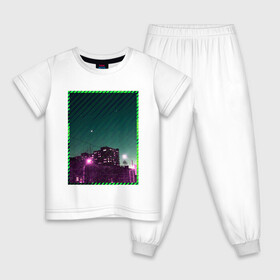 Детская пижама хлопок с принтом Ночной город в Тюмени, 100% хлопок |  брюки и футболка прямого кроя, без карманов, на брюках мягкая резинка на поясе и по низу штанин
 | city | light | moon | neon | night | stripes | город | месяц | неон | ночь | полосы | фонари
