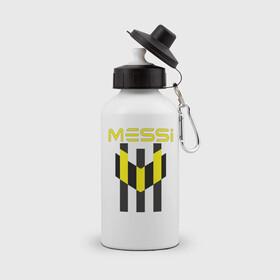 Бутылка спортивная с принтом Желто-черный образ лого Messi в Тюмени, металл | емкость — 500 мл, в комплекте две пластиковые крышки и карабин для крепления | argentina | barca | barcelona | fc barcelona | lionel messi | spain | sport | uefa | аргентина | барса | барселона | золотой мяч | игрок | испания | камп ноу | лео месси | лионель месси | мяч | спорт | тренер | уефа 