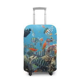 Чехол для чемодана 3D с принтом Коралловые рыбки в Тюмени, 86% полиэфир, 14% спандекс | двустороннее нанесение принта, прорези для ручек и колес | коралловые | кораллы | море | подводный мир | рыбки