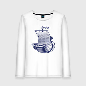 Женский лонгслив хлопок с принтом Парусная лодка в Тюмени, 100% хлопок |  | sailboat | кораблик | корабль | лодка | парус | парусная лодка | тату | татуировка