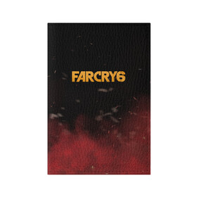 Обложка для паспорта матовая кожа с принтом Far Cry 6 в Тюмени, натуральная матовая кожа | размер 19,3 х 13,7 см; прозрачные пластиковые крепления | far cry 6 | дым | игра | лого | надпись | частицы