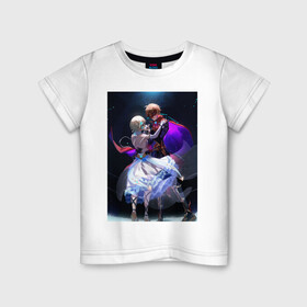 Детская футболка хлопок с принтом Lumine and tartaglia в Тюмени, 100% хлопок | круглый вырез горловины, полуприлегающий силуэт, длина до линии бедер | art | fanart | game | genshin | impact | lumine | tartaglia | люмин | тарталья