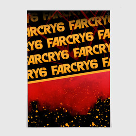 Постер с принтом Far Cry 6 в Тюмени, 100% бумага
 | бумага, плотность 150 мг. Матовая, но за счет высокого коэффициента гладкости имеет небольшой блеск и дает на свету блики, но в отличии от глянцевой бумаги не покрыта лаком | far cry 6 | дым | игра | капли | лого | надпись | частицы