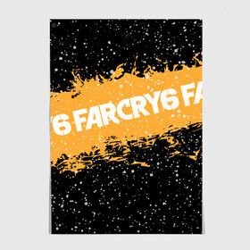 Постер с принтом Far Cry 6 в Тюмени, 100% бумага
 | бумага, плотность 150 мг. Матовая, но за счет высокого коэффициента гладкости имеет небольшой блеск и дает на свету блики, но в отличии от глянцевой бумаги не покрыта лаком | far cry 6 | игра | капли | лого | надпись | снег | частицы