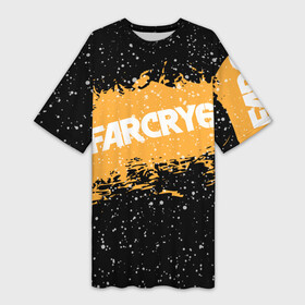 Платье-футболка 3D с принтом Far Cry 6 в Тюмени,  |  | far cry 6 | игра | капли | лого | надпись | снег | частицы
