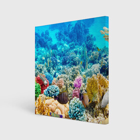 Холст квадратный с принтом Риф в Тюмени, 100% ПВХ |  | коралловый риф | полосатые рыбы | риф | рыбы | сказочный риф