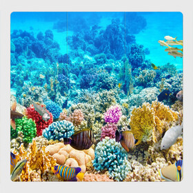 Магнитный плакат 3Х3 с принтом Риф в Тюмени, Полимерный материал с магнитным слоем | 9 деталей размером 9*9 см | Тематика изображения на принте: коралловый риф | полосатые рыбы | риф | рыбы | сказочный риф