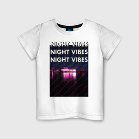 Детская футболка хлопок с принтом Ночная гладь в Тюмени, 100% хлопок | круглый вырез горловины, полуприлегающий силуэт, длина до линии бедер | neon | night city | retrowave | вода | неон | ночь | отражение | полосы | ретровейв | свет