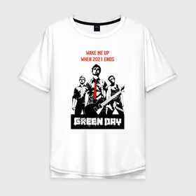 Мужская футболка хлопок Oversize с принтом Green day: wake me up в Тюмени, 100% хлопок | свободный крой, круглый ворот, “спинка” длиннее передней части | billie joe armstrong | green day | punk | rock | wake me up | билли джо | грин дей | панк | рок