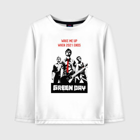 Детский лонгслив хлопок с принтом Green day: wake me up в Тюмени, 100% хлопок | круглый вырез горловины, полуприлегающий силуэт, длина до линии бедер | billie joe armstrong | green day | punk | rock | wake me up | билли джо | грин дей | панк | рок