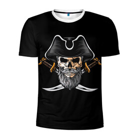 Мужская футболка 3D спортивная с принтом Морской Капитан Пират в Тюмени, 100% полиэстер с улучшенными характеристиками | приталенный силуэт, круглая горловина, широкие плечи, сужается к линии бедра | дэви джонс | капитан | клад | пират | пираты | сабли | сокровища | сундук мертвеца | чёрная борода