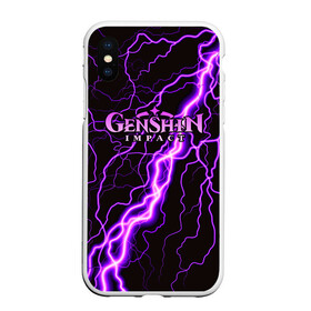 Чехол для iPhone XS Max матовый с принтом GENSHIN IMPACT МОЛНИЯ НЕОН в Тюмени, Силикон | Область печати: задняя сторона чехла, без боковых панелей | Тематика изображения на принте: genshin impact | neon | гениш импакт | генши импакт | геншин импакт | игра | молния | неон