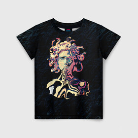 Детская футболка 3D с принтом Горгона YES в Тюмени, 100% гипоаллергенный полиэфир | прямой крой, круглый вырез горловины, длина до линии бедер, чуть спущенное плечо, ткань немного тянется | бог | греция | змея | история | камень | медуза | миф | мифология | рим | статуя