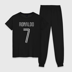 Женская пижама хлопок с принтом Ronaldo 7 номер на груди в Тюмени, 100% хлопок | брюки и футболка прямого кроя, без карманов, на брюках мягкая резинка на поясе и по низу штанин | 7 | champion | cr7 | cristiano ronaldo | fifa | football | football club | juventus | soccer | uefa | игра | криштиану роналду | лига чемпионов | реал мадрид | сборная португалии | спорт | уефа | фифа | фк | футбол | футболь