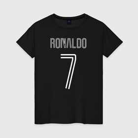 Женская футболка хлопок с принтом Ronaldo 7 номер на груди в Тюмени, 100% хлопок | прямой крой, круглый вырез горловины, длина до линии бедер, слегка спущенное плечо | 7 | champion | cr7 | cristiano ronaldo | fifa | football | football club | juventus | soccer | uefa | игра | криштиану роналду | лига чемпионов | реал мадрид | сборная португалии | спорт | уефа | фифа | фк | футбол | футболь