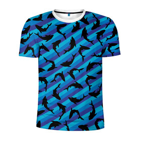 Мужская футболка 3D спортивная с принтом Черные акулы паттерн в Тюмени, 100% полиэстер с улучшенными характеристиками | приталенный силуэт, круглая горловина, широкие плечи, сужается к линии бедра | black | shark | акула | акулы | жители | клыки | море | морские | океан | паттерн | рыба | черные