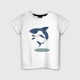 Детская футболка хлопок с принтом Акуленок в Тюмени, 100% хлопок | круглый вырез горловины, полуприлегающий силуэт, длина до линии бедер | baby | shark | акула | акуленок | акулы | жители | клыки | море | морские | океан | памперс | паттерн | ребенок | рыба | черные