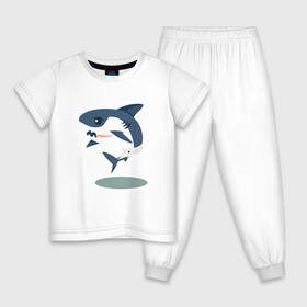 Детская пижама хлопок с принтом Акуленок в Тюмени, 100% хлопок |  брюки и футболка прямого кроя, без карманов, на брюках мягкая резинка на поясе и по низу штанин
 | baby | shark | акула | акуленок | акулы | жители | клыки | море | морские | океан | памперс | паттерн | ребенок | рыба | черные