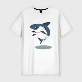 Мужская футболка хлопок Slim с принтом Акуленок в Тюмени, 92% хлопок, 8% лайкра | приталенный силуэт, круглый вырез ворота, длина до линии бедра, короткий рукав | baby | shark | акула | акуленок | акулы | жители | клыки | море | морские | океан | памперс | паттерн | ребенок | рыба | черные