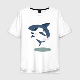 Мужская футболка хлопок Oversize с принтом Акуленок в Тюмени, 100% хлопок | свободный крой, круглый ворот, “спинка” длиннее передней части | baby | shark | акула | акуленок | акулы | жители | клыки | море | морские | океан | памперс | паттерн | ребенок | рыба | черные